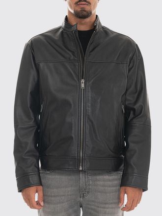 HUGO BOSS Giacca Joslay in pelle modello biker con collo alto e chiusura a zip