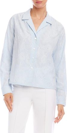 Karen Kane Embellished Button-Up Shirt in Off White/blue at Nordstrom, Size X-Large