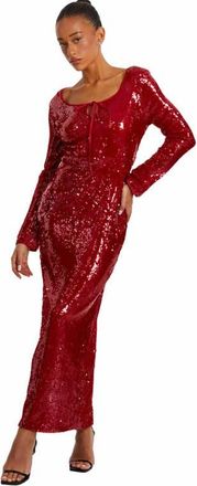 Quiz Sequin Tie Front Maxi Dress in Red at Nordstrom, Size 14