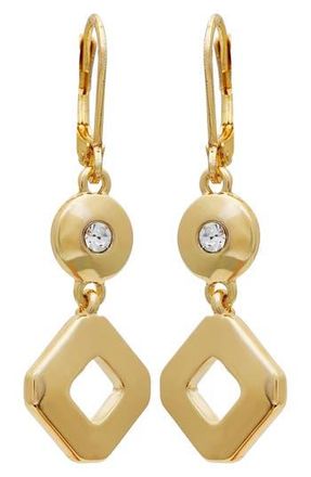 T Tahari Crystal Drop Huggie Hoop Earrings in Gold Tone at Nordstrom Rack