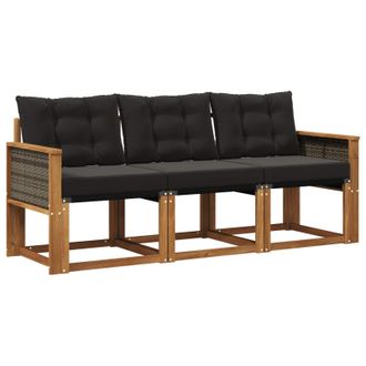 vidaXL Conjunto De Sof&aacute;s De Exterior Con Coj&iacute;n 3 Pcs Natural Y Negro Vidaxl
