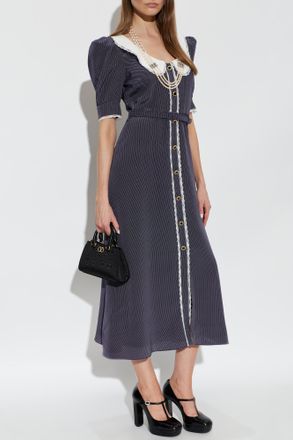 Alessandra Rich Polka Dot Patterned Dress, Womens, Navy Blue