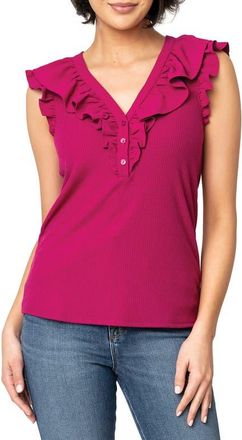 Gibsonlook Ruffles for Days Mixed Media Top in Magenta at Nordstrom, Size Xx-Small