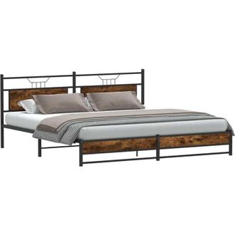 vidaXL Vidaxl - Estructura De Cama Sin Colch&oacute;n Metal Roble Ahumado 193x203 Cm