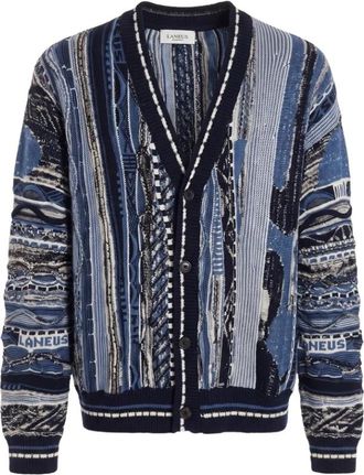 Laneus Boxy Cardigan in Jacquard - Heren - Vesten - Blauw - S - Truien & Vesten