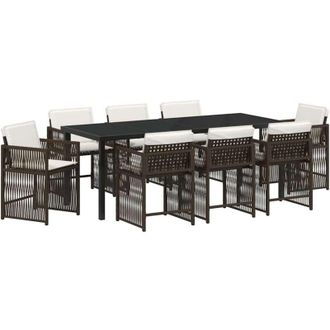 vidaXL Conjunto De Comedor De Jard&iacute;n 9 Pcs Marr&oacute;n Rat&aacute;n Sint&eacute;tico Vidaxl