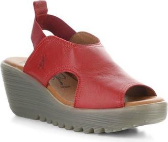 FLY London Liku Slingback Platform Wedge Sandal in Lipstick Red at Nordstrom, Size 10-10.5Us