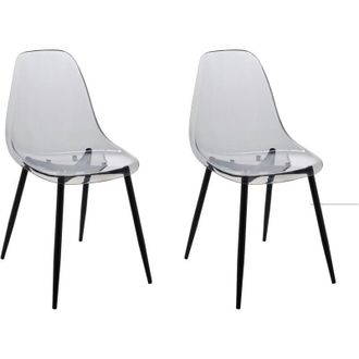 Dmora Set di 2 sedie Amstrong, Poltrona in pet, Sedia da pranzo ergonomica, Seduta per riunioni, 53x46h81 cm, Fum&eacute; - Dmora