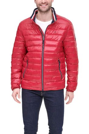 Tommy Hilfiger Mens Water Resistant Ultra Loft Down Alternative Puffer Jacket, Red Pepper Wet Look, XL