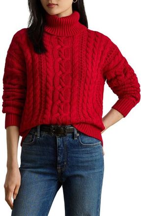 Lauren Ralph Lauren Turtleneck Cable Knit Sweater in Ralph Red at Nordstrom, Size X-Large