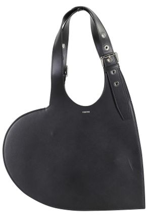 Coperni Black Belt Heart Double Handle Engraved Logo Leather Tote Bag