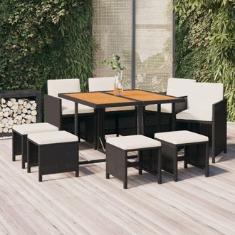 vidaXL Vidaxl - Set De Comedor De Jard&iacute;n 9 Pzas Y Cojines Rat&aacute;n Sint&eacute;tico Negro