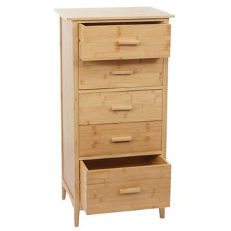 Hhg Hhg - C&oacute;moda De Bamb&uacute; 869, Mueble De Ba&ntilde;o Aparador Mueble De Ba&ntilde;o, 5 Cajones, Mvg 100x50x40cm