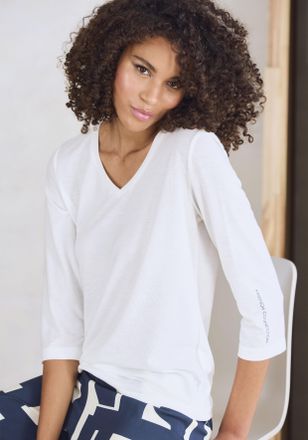 French Connection 3/4-Arm-Shirt FRENCH CONNECTION, Damen, Gr. 32/34, weiss (wei&szlig;), Single Jersey, Obermaterial: 62% Polyester, 33% Viskose, 5% Elasthan, unifarben, figu