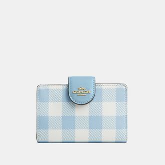 Coach Womens Medium Corner Zip Wallet With Gingham Print - Dark Blue - One Size