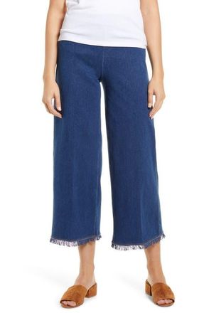 Lyss&eacute; Lyss&eacute; Shiloh Palazzo Wide Leg Fringe Crop Denim Leggings in Midwash at Nordstrom, Size X-Large