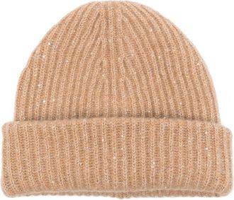 Fabiana Filippi sequinned beanie hat - women - Silk/Merino/Cashmere/Polyester/Alpaca - One Size - Brown