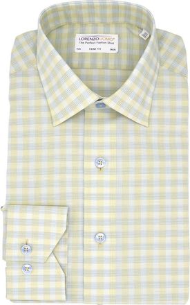 Lorenzo Uomo Trim Fit Check Stretch Cotton Dress Shirt in Yellow at Nordstrom, Size 14.5 - 32