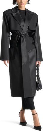 Mani&egrave;re De Voir Ilona Tailored Satin Trench Coat in Black at Nordstrom, Size 12