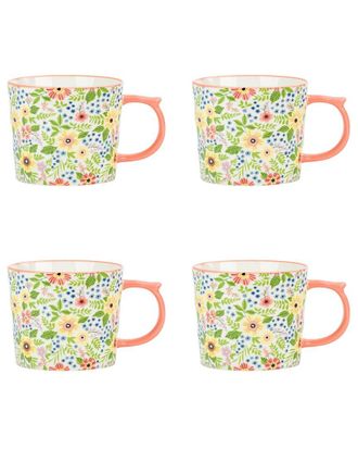 10 Strawberry Street Set of 4 Madison Mugs, Floral Burst