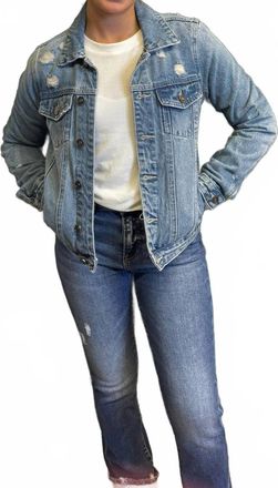 Kancan Womens Distressed Denim Jacket In Blue