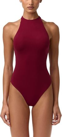 Naked Wardrobe Funnel Neck Racerback Bodysuit in Sangria at Nordstrom, Size X-Large