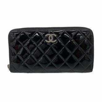 Chanel Black Patent Leather Long Wallet (Bi-Fold) (Pre-Owned)