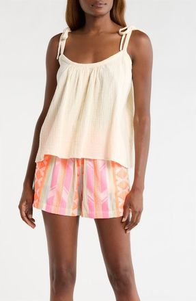 Elan Tie Strap Cotton Gauze Cover-Up Top in Natural at Nordstrom, Size X-Large