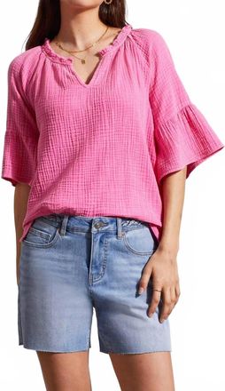 Tribal Holly Cotton Gauze Raglan Sleeve Top In Hi-Pink