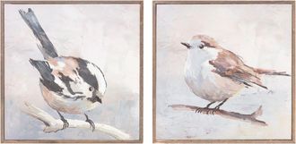 Melrose International Framed Bird Canvas Block (Set of 2) - Grey, Beige