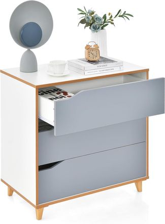 Costway Costway - C&oacute;moda De 3 Cajones, Mesitas De Noche, C&oacute;moda Moderna Con Asas Integradas, Dispositivo Antivuelco, Armario Auxiliar De C&oacute;moda Para Pasillo E