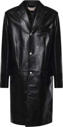 Marni Leren jas met gegraveerde knopen - Heren - Leren en Su&egrave;de Jassen - Zwart - 2XL - Leer - Jassen
