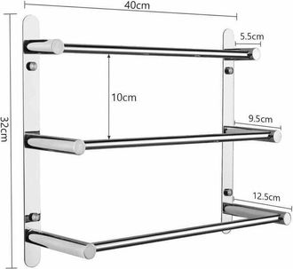 OEM Toallero De Pared De Acero Inoxidable 304, 40 Cm - 3 Barras Desplazadas - Resistente A La Corrosi&oacute;n - F&aacute;cil Instalaci&oacute;n Con Fijaciones Incluidas