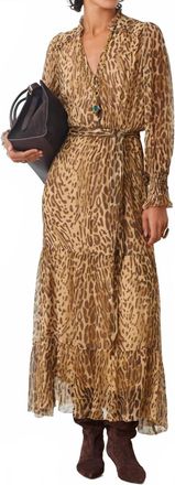 Suncoo Leopard Print Long Dress In Beige