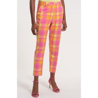 Isaac Mizrahi New York Plaid Slim Fit Ankle Pants in Pink Multi at Nordstrom, Size 12