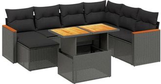 vidaXL Set De Sof&aacute;s De Jard&iacute;n 8 Piezas Y Cojines Rat&aacute;n Sint&eacute;tico Negro Vidaxl