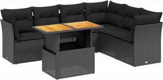 vidaXL Set De Comedor De Jard&iacute;n 7 Pzas Y Cojines Rat&aacute;n Sint&eacute;tico Negro Vidaxl