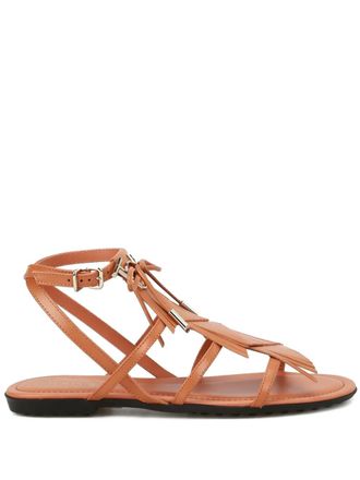 Tod's fringed sandals - women - Leather/Calf Leather/Rubber - 34.5 - Brown