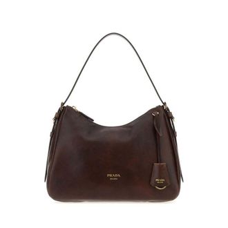 Prada Dark Brown Leather Shoulder Bag Cacao Borse A Mano