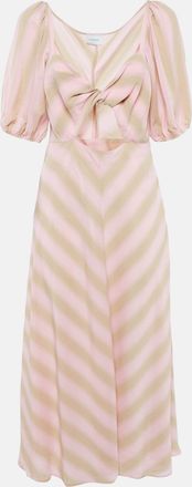 Longchamp Pink/beige Crepe Knot Detail Cut-Out Midi Dress