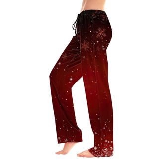 Generic Christmas Cozy Trousers for Women Sweatpants Flannel Christmas Pajama Pants Women Casual Elastic Waist Comfy Graphic Plus Size Wide Leg Pants for Indo