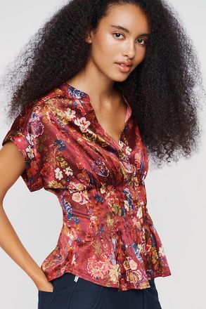 Pilcro Linden Silken Pleated Waisted Blouse by Pilcro