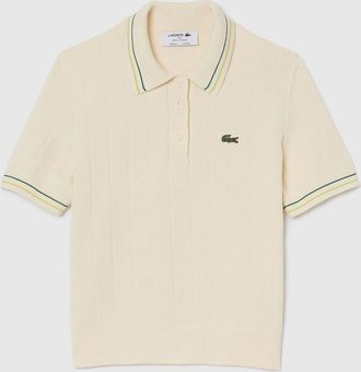 Lacoste Womens Ribbed Polo Shirt - Cream - Size: 10/8
