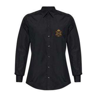 Dolce & Gabbana Formal Shirts, male, Black, Size: 2XL Shirt with applique
