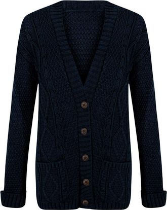 Generic ACHOMO Womens Chunky Cable Knitted Cardigan - Ladies Long Sleeve V-Neck Open Classic 5 Button Granded Cardigans Jumper Sweater Top (Navy, 16-18)