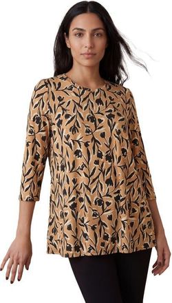 Jessica London Stretch Knit Swing Tunic in Soft Camel Bold Tulips at Nordstrom, Size 20