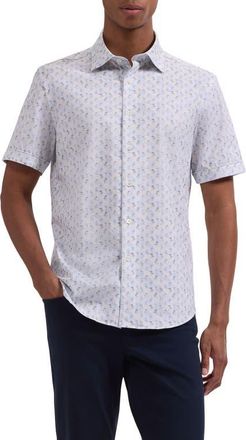 Bugatchi Miles OoohCotton Tropical Sail Boat Print Short Sleeve Button-Up Shirt in Air Blue at Nordstrom, Size Xx-Large