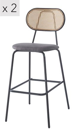 Nordlys Set of 2 Industrial Metal Wicker Bar Stools in Black