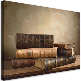 Feeby Cuadro En Lienzo, Libros Antiguos De Estilo Retro Vintage, 120x80
