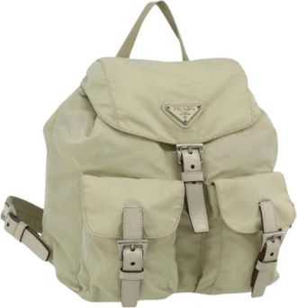 Prada Pre-owned Backpacks, female, Beige, Size: ONE SIZE Pre-owned Vintage Nylon Backpack